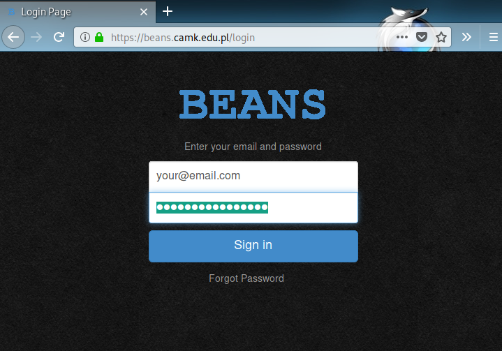 Login page